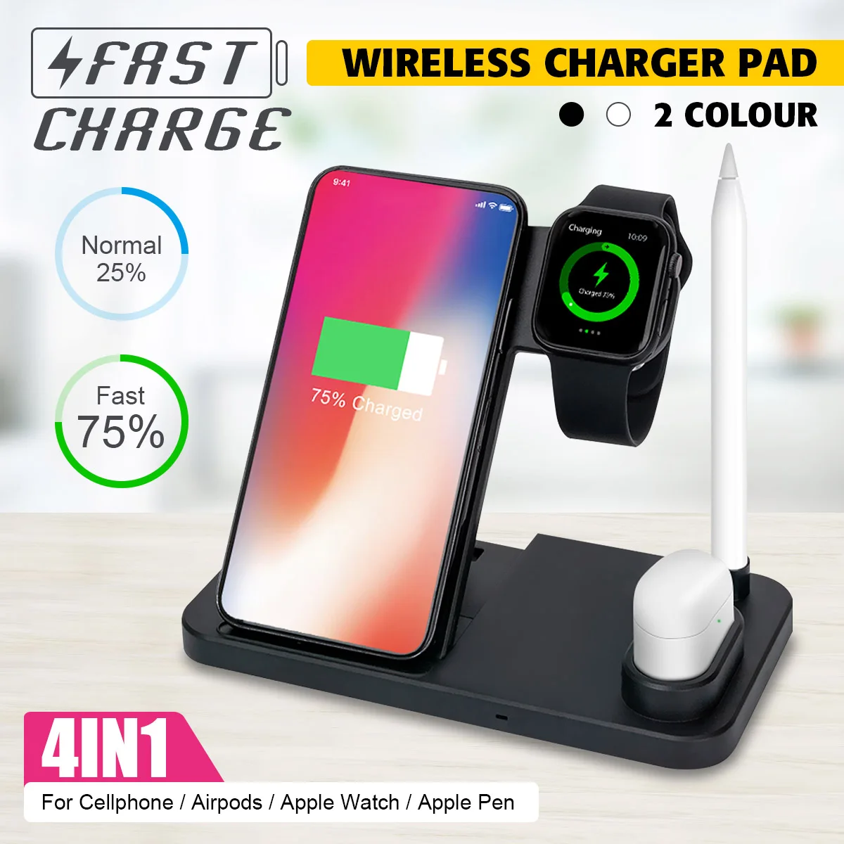

4in1 Wireless Charger Dock Station Pad 7.5W/10W Fast Qi Wireless Charger Stand for Apple Watch Pen for iphone XR/XS For Airpods