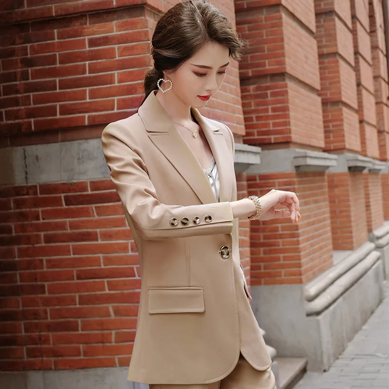 

New Apricot Black Office Formal Work Pant Suits Women's Business Lady OL Uniform 2 Piece Set Blazer Trouser Jacket Plus Size 5XL