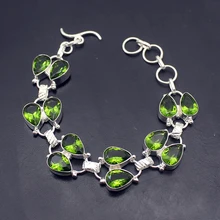 Hermosa Блестящий уникальный натуральный Зеленый Перидот 925 Серебряный браслет для женщин 8 дюймов A776