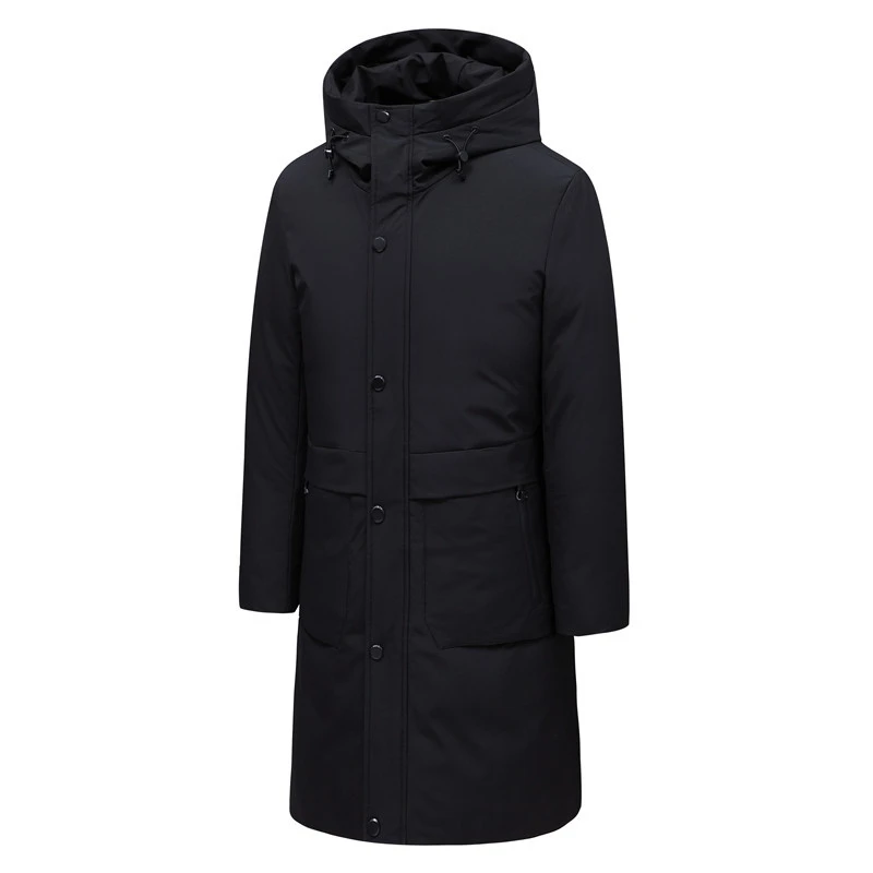 New Men's Black White Down Jacket Fashion Long Hooded Solid Color Thick Winter Warm Gray Jacket Brand Men's Clothing,555