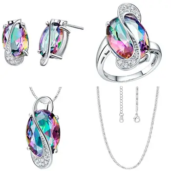 

Fashion Women Rainbow Pendant Necklace Earrings Ring Jewelry Set Jewelry Decor Accessory Valentine's Day present