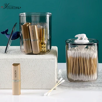 

OYOURLIFE Creative Transparent Makeup Box With Cover Desktop Make Up Cotton Cotton Swabs Lipstick Organizer Jewelry Beauty Case