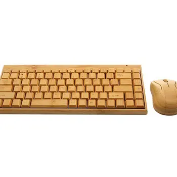 

4G Bamboo Wireless Keyboard And Mouse Combo Natural Wood Handmade Computer Keyboard Plug And Play For Home Office Use