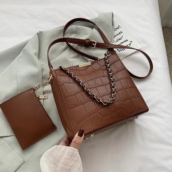 

Fashion Stone Pattern 2 Sets Quality PU Leather Bucket Bags For Women Shoulder Handbags Female Travel Lady Crossbody Bag