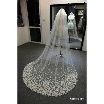 

High End Veil for Bridal Customized Petals Woman Chapel Bridal Veils 3D Flowers Wedding Veil Handmade Accessaries