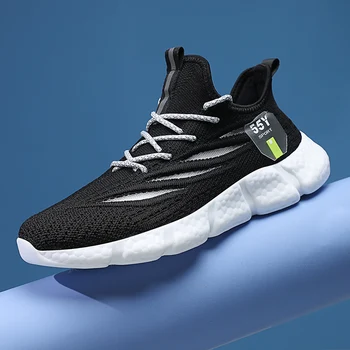 Hot New Comfortable Men’s Sneakers Lightweight Sports Running Shoes Black Soft Bottom Jogging Men’s Shoes Big Size 39-46
