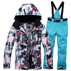 Thick Warm Snow Suit Set Waterproof Winter Outdoor Sports Snowboard Wear Ski Jackets + Strap Pants Snow Costumes Outdoor