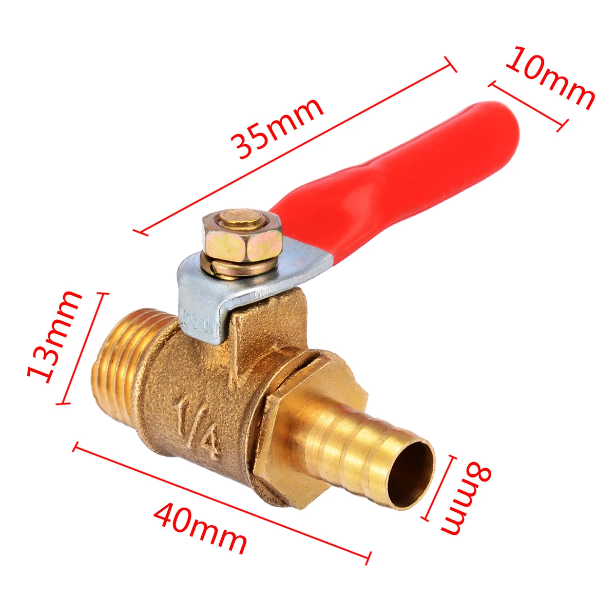 Red Lever Handle Brass Ball Valve 1/4'' PT Male 13mm to 8mm Threaded Ball Valve Barb Hose Pipe Fitting Coupler Adapter