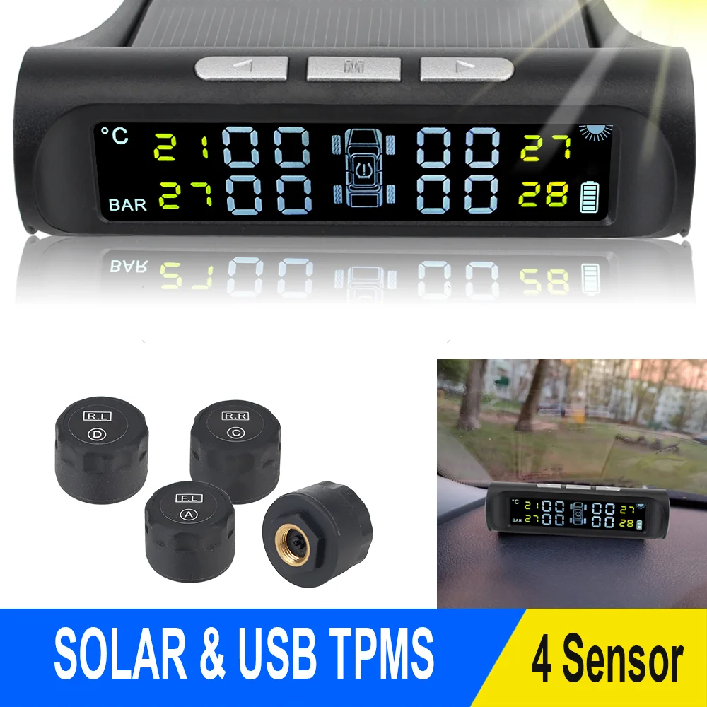 Fydun Tire Pressure Monitor System Auto Tyre Pressure Tester C-260 Solar TPMS with 4 External Sensor