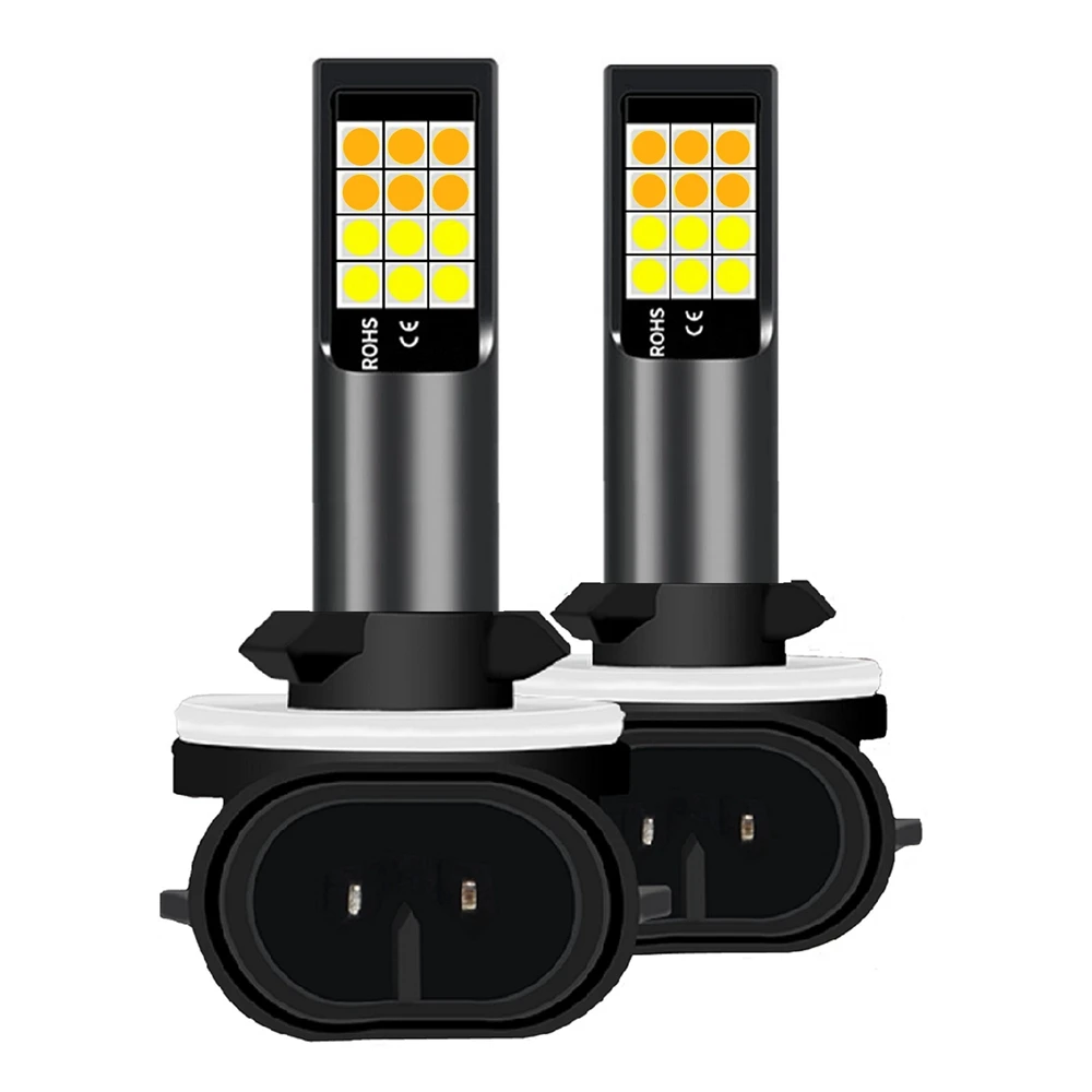 2Pcs White Yellow Dual Colors 881 H27 Super Bright 3030 Led Car Fog Lamp H27W Anti Fog Bulb Auto Driving Running Light Foglamps
