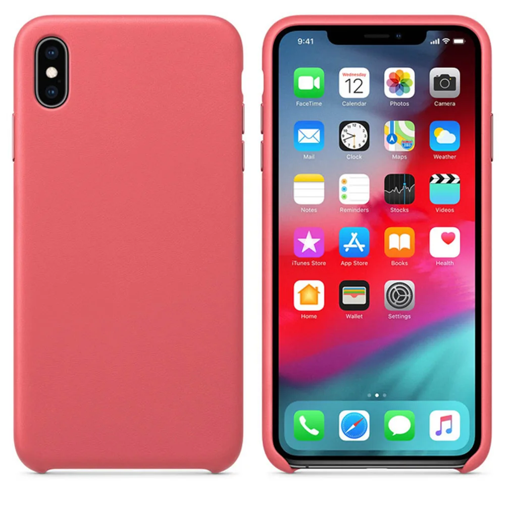 Розовый Официальный чехол из натуральной кожи для iphone X, XS, XR, XS, MAX, металлическая кнопка, настоящий кожаный чехол для iphone 7, 8, 8 Plus, чехол - Цвет: Розовый