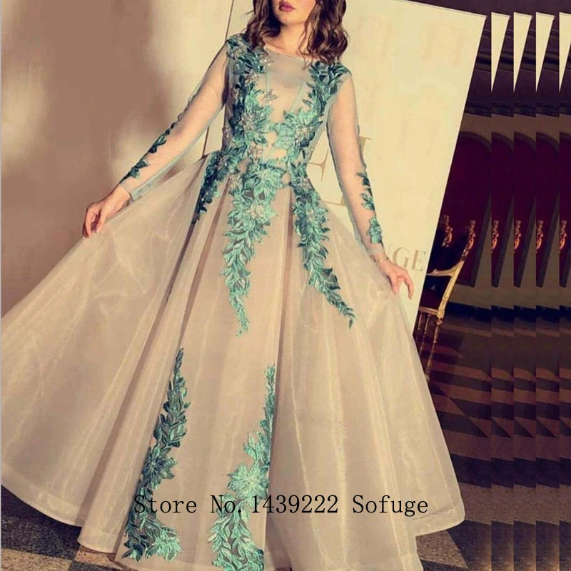 

Muslim Evening Dresses Prom Green Lace Appliques Long Sleeves Arabic Vestidos De Fiesta De Noche Robe De Soiree Plus Size