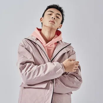 

Fashion Mens Winter Parkas Thick Cotton Pink Coat Warm Loose Long Sleeve Parka Men Oversized Boys Casual Quilted Coat Teenager