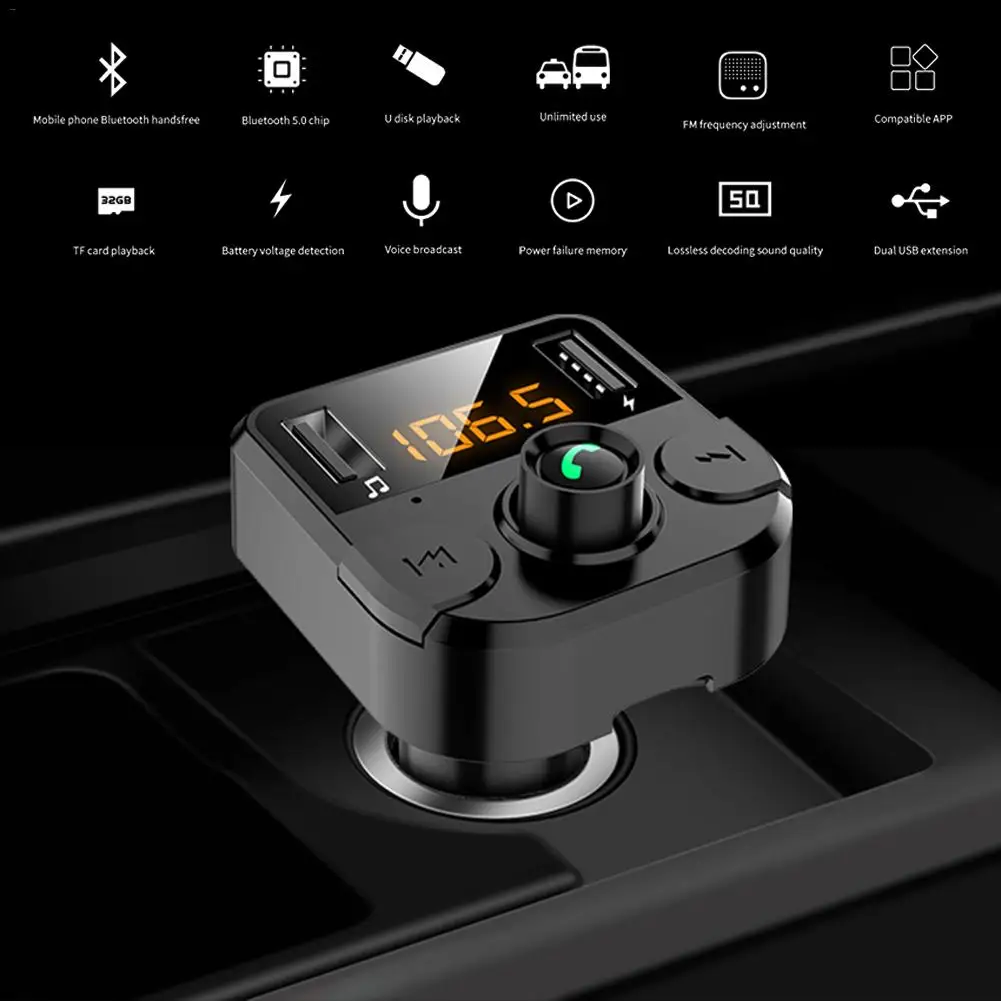 BT36B Беспроводной радиопередатчик Bluetooth адаптер, автомобильный набор свободные руки, с ручным душем вызова без нажатия кнопок ЖК-дисплей Дисплей, музыкальный плеер Поддержка TF карта USB