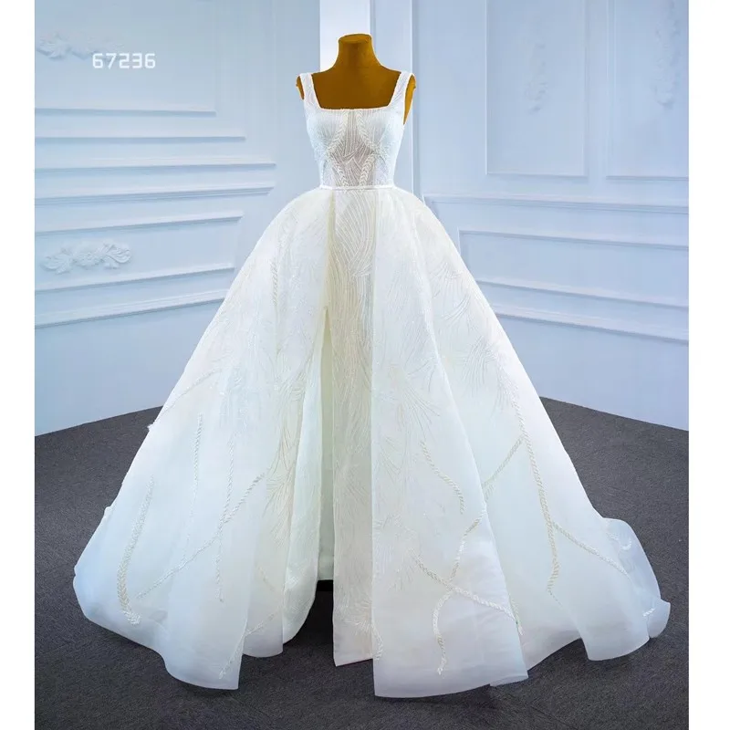 

RSM67236 Mermaid Wedding Dress Detachable Train Newest Crystals Lace Button Back Bridal Wedding Gown For Bride