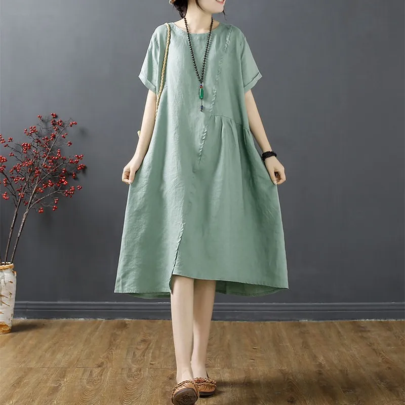 Cotton Linen Dress Women Summer Casual Dresses New 2020 Arts Style