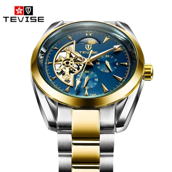 

Original TEVISE Automatic Self-Wind Male Wrist Watches Skeleton Tourbillon Chronograph Stainless Steel Mechanical Clock Men