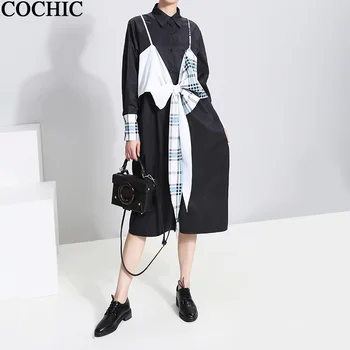 

Original Design Women Fashion Autumn temperament Plaid Splice Dresses ins Chic long sleeve spring shirt dress