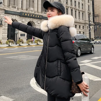 

2019 Cute Sweet Winter Jacket Women Solid Black Pink Female Long Parka Cotton Padded Hooded Outwear Ladies Parka Mujer Invierno