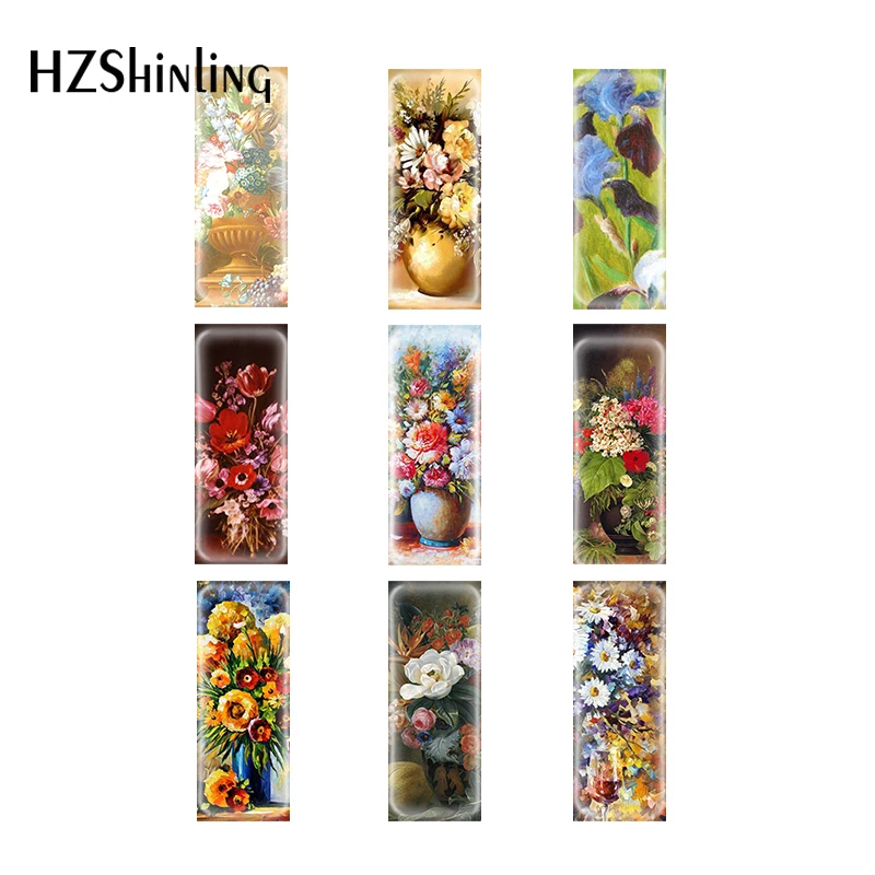 

Flower Oil Paintings Bunch 10 pcs 10*25mm Glass Cabochon Dome Jewelry Findings & Components Glass Semi Finished Jewelry