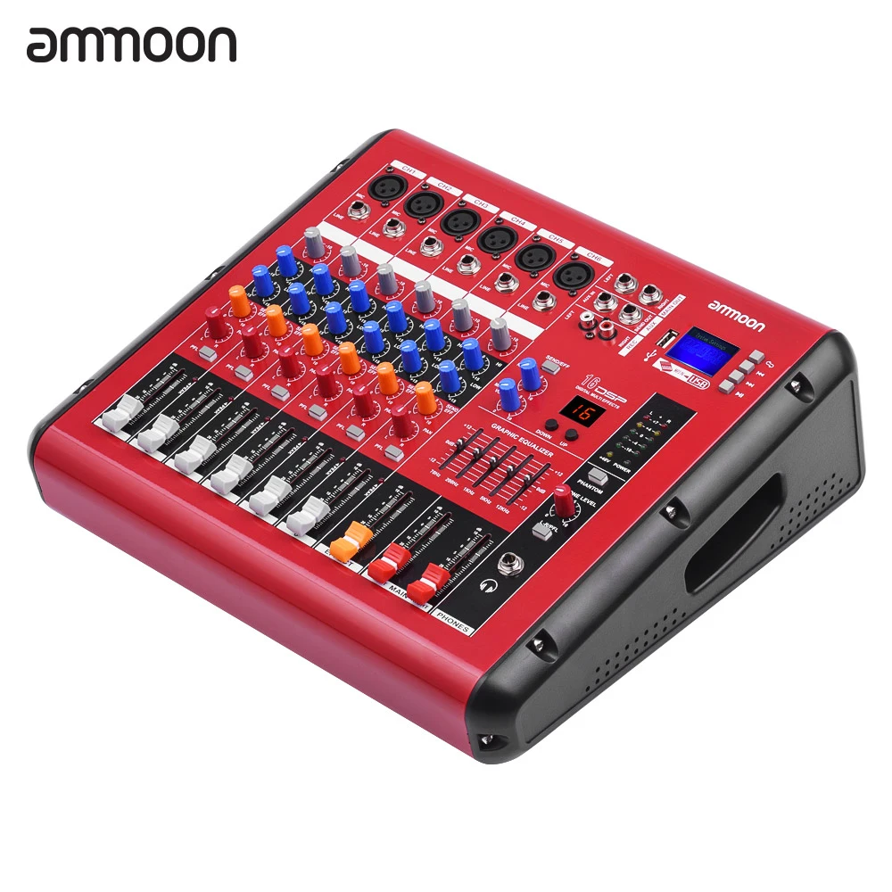 Ammoon PMR606 6-ти канальный цифровой аудио смеситель микшерный пульт с Мощность