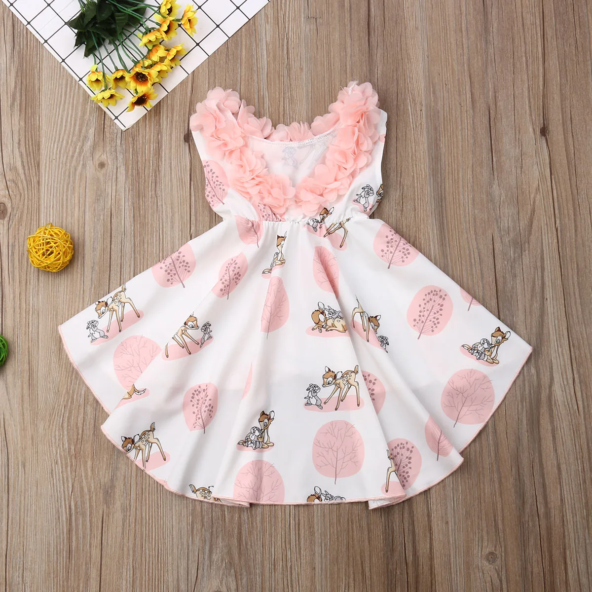 Pudcoco Summer Toddler Baby Girl Clothes Sleeveless Flower Ruffle Backless Fawn Print Dress Sundress