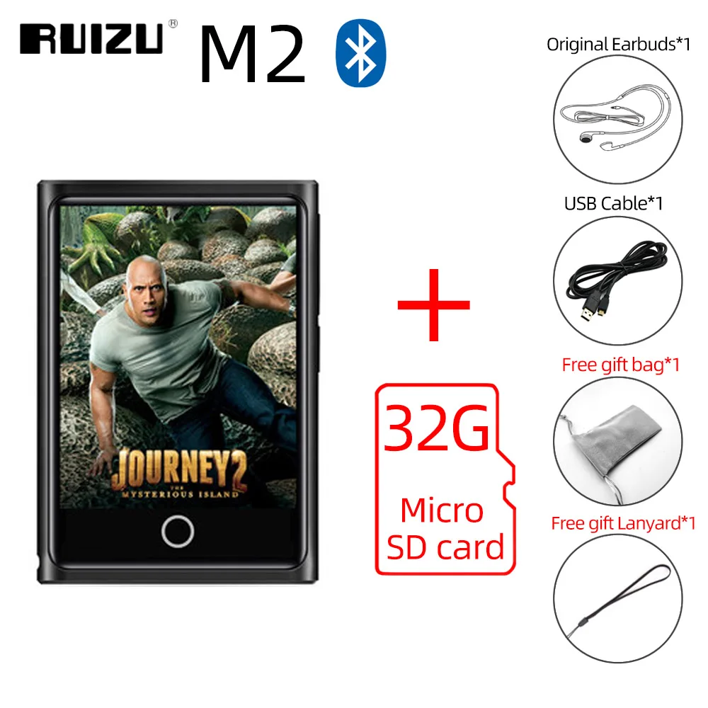 With 32GB TF Card RUIZU M2 Bluetooth MP3 плеер полный сенсорный экран 8 ГБ 16 ГБ портативный аудио музыкальный плеер с fm-радио запись электронная книга видео плеер - Цвет: With 32GB TF Card