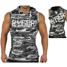 Детский Камуфляжный жилет без рукавов из чистого хлопка для занятий спортом и фитнесом, толстовка с капюшоном, тренировочный свитер для здоровья и красоты
