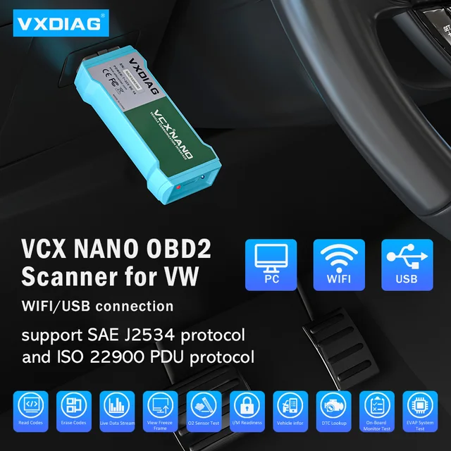 VXDIAG VCX NANO OBD2 Car Diagnostic tool For VW WIFI/USB Code Scanner actomotivo Diagnosis Online ECU programming J2534 Protocol 2