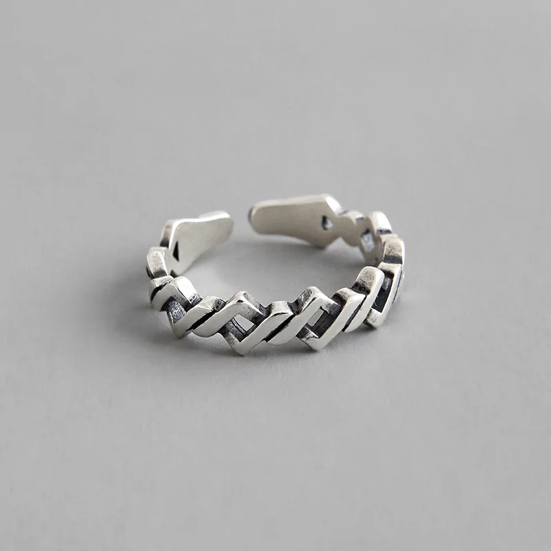 Silver OLOEY,, настоящее 925 пробы, серебряные, открытые кольца для женщин, Корея, Ретро стиль, переплетенное, регулируемое кольцо, хорошие вечерние ювелирные изделия YMR955 - Цвет камня: Silver
