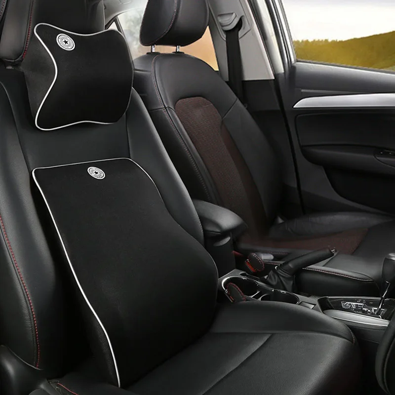 Black 1set Автомобильное сиденье, подголовник, подушка для шеи, автомобильное сиденье, подушка для спины, форма памяти, Подушка для спины, авто, аксессуары для подушек - Цвет: Black 1set