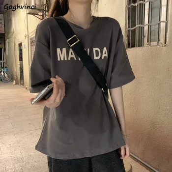 

T-shirts Women Letter Printed Chic O-Neck Couples Short Sleeve Tees Harajuku Womens Summer Tops Ins Plus Size 2XL Loose Tshirt