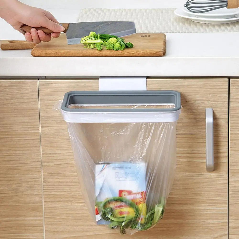 

Kitchen Plastic Garbage Rack Cabinet Garbage Bag Trash Bin Back Hook Type Door Trash Bag Holder Kitchen Accessories