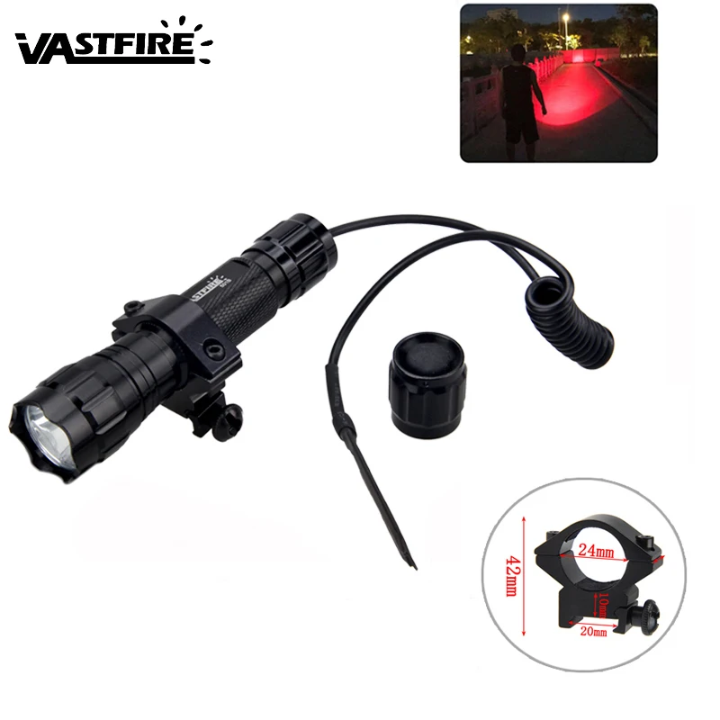 Красный White/Green/Red LED Tactical Hunting Flashlight ON/OFF Mode Military Torch with Rifle Mount+ Remote Pressure Switch No Battery - Цвет: Красный