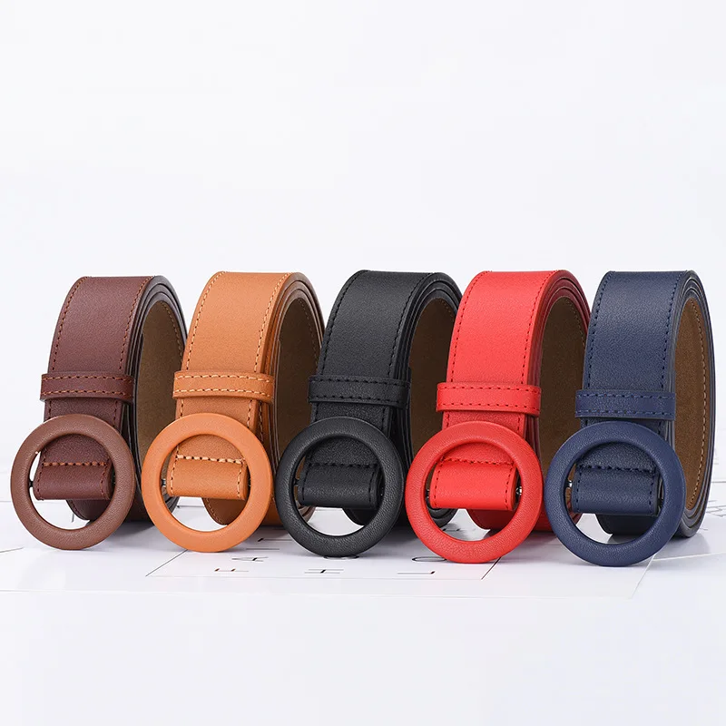 

New Lady belt with round buckle Designer fashion luxury Wide belt Female Belts metal Smooth buckle belts for women Lady girdle