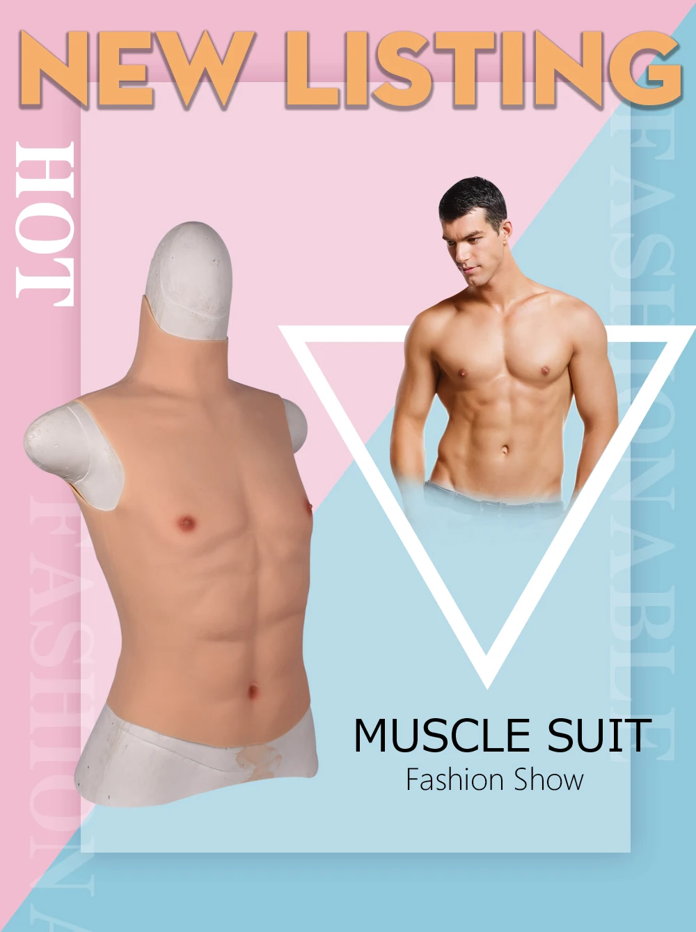 Drag Queen Perfect Pectorals Fake Male Chest Silicone Muscle Half Body High Collar Hollaween Props Cosplay Masquerade Costume (1)