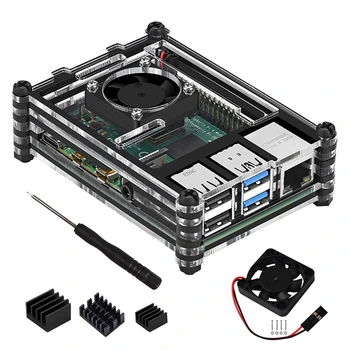

Acrylic Transparent / Clear & Black Case Cover for Raspberry Pi 4 Model B, with Cooling Fan for Raspberry Pi 4B