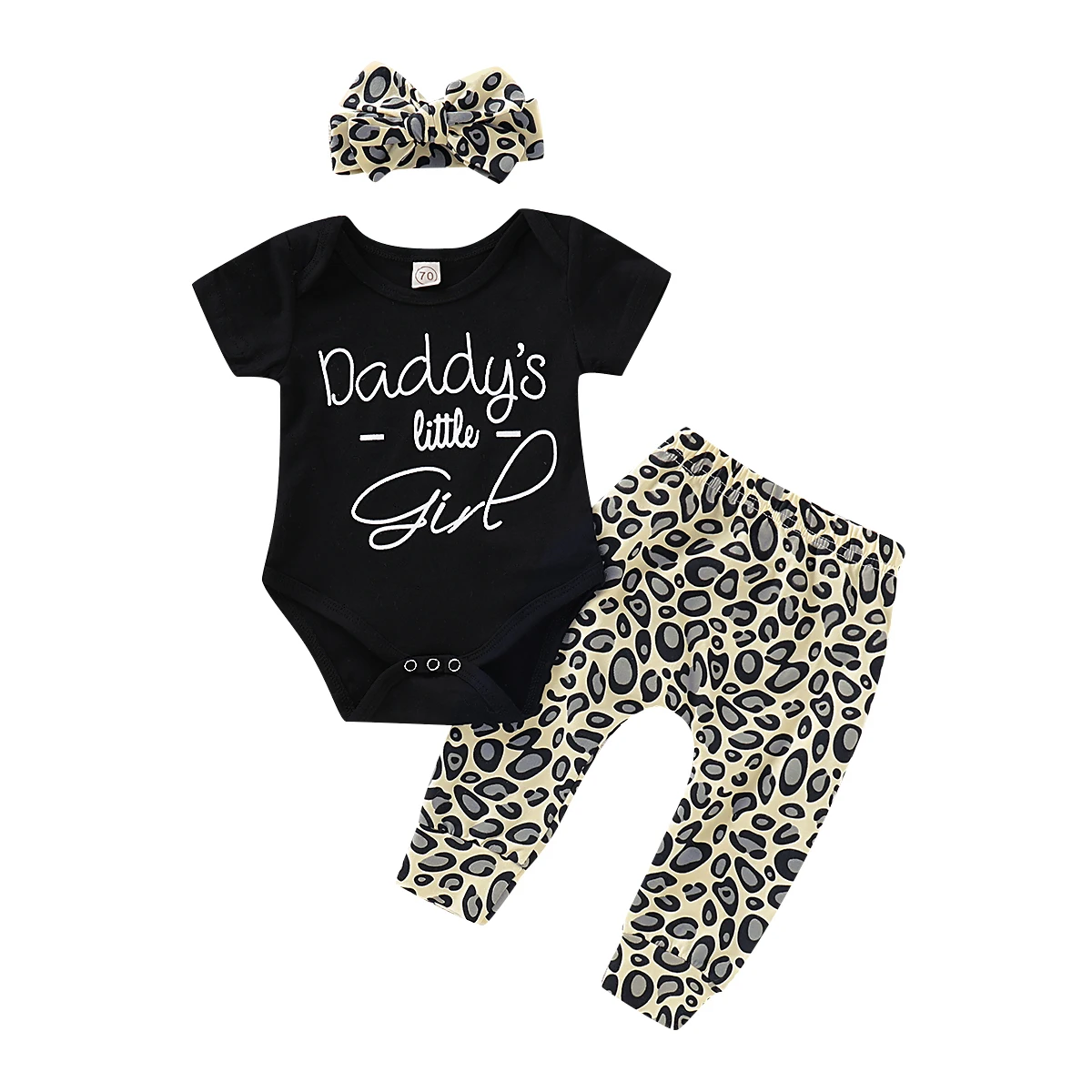 Комплект из 3 предметов для новорожденных девочек; хлопковый боди с короткими рукавами; топы с леопардовым принтом; длинные штаны; брюки;