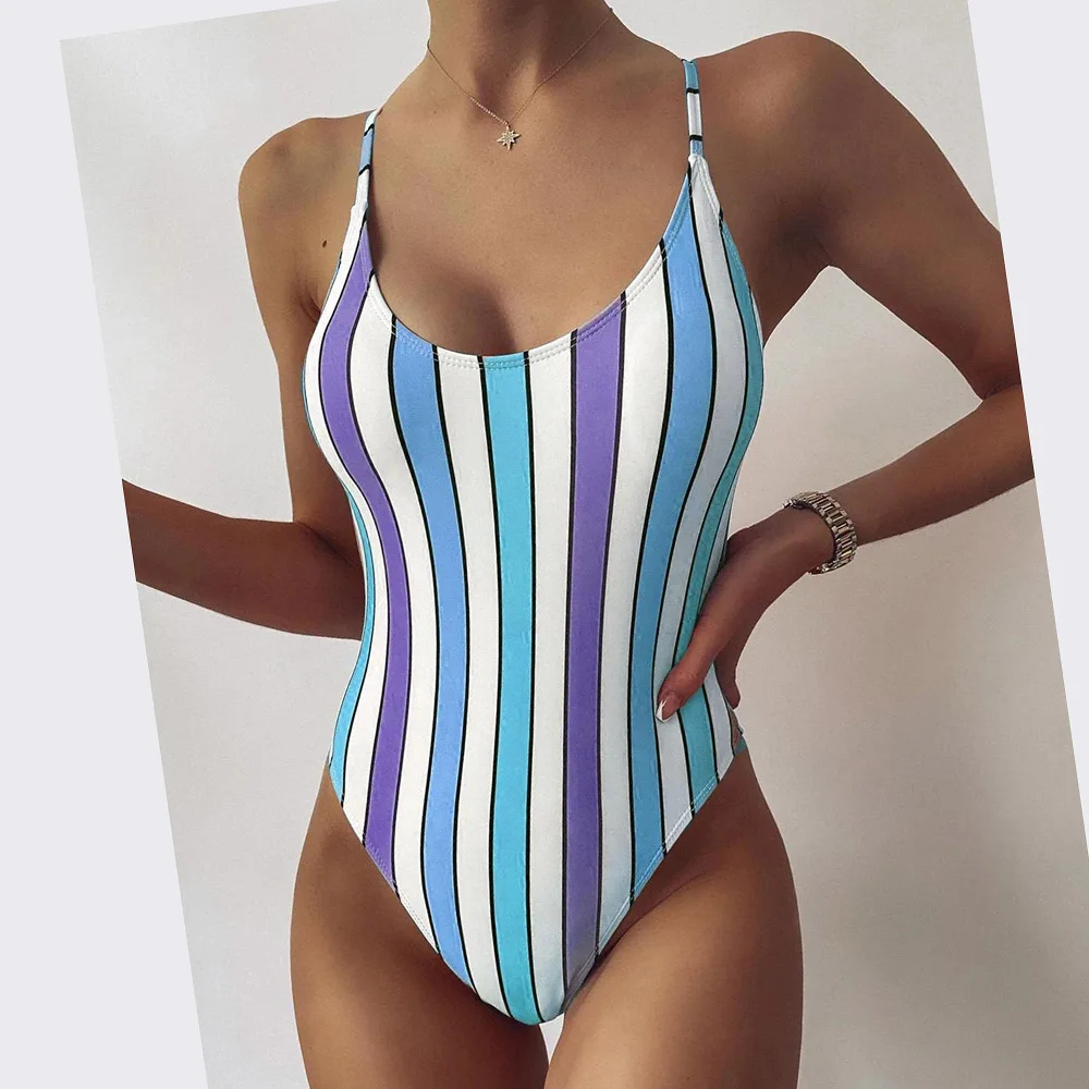 Striped Swimsuit One Piece High Cut Swimwear Women 21 Printed Bathing Suit Padded Beachwear Swimming Summer Body Suits Aliexpress