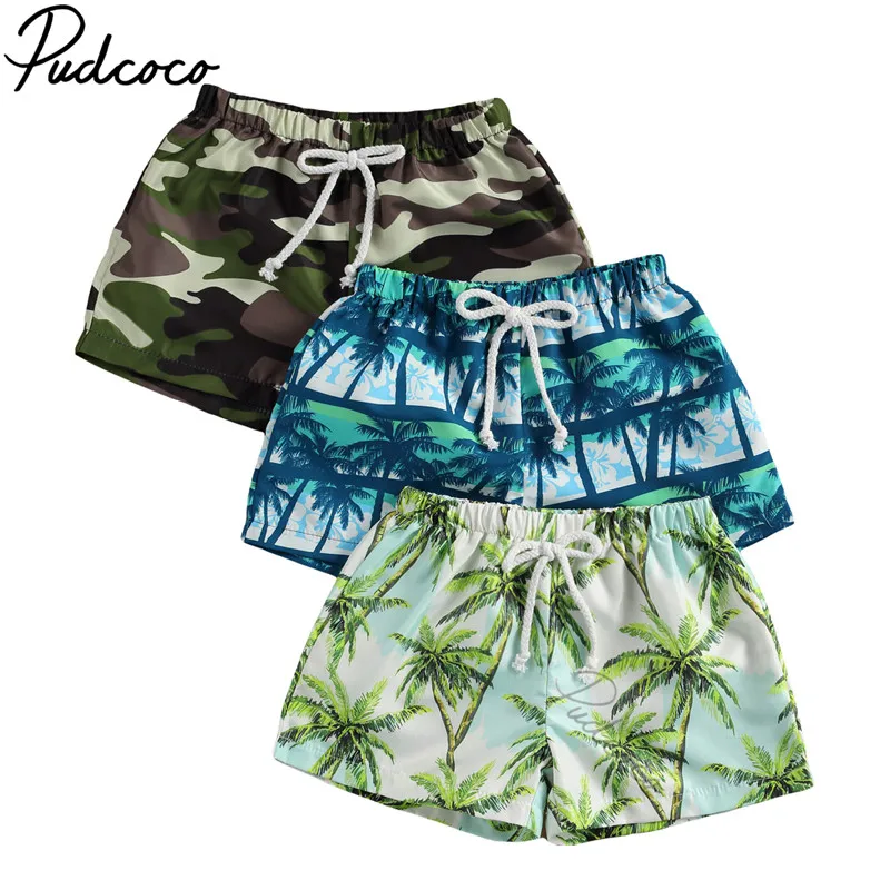 Children Kids Baby Boys Beach Shorts, Camouflage Palm Tree Printing Elastic Force Lace Up Waist Bottoms Trousers 1-5T