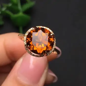 

Citrine Ring 18K Gold AU750 Round Shape 10mm Natural Citrine Gemstones Rings for Female Anniversary Gift Fine Rings