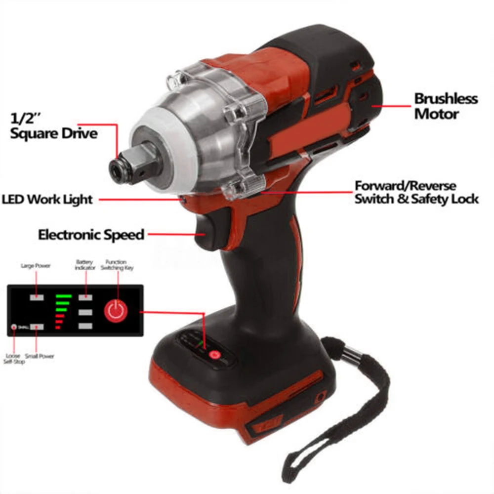 

18V Electric Brushless Impact Cordless Wrench 520Nm Torque For Makita Battery