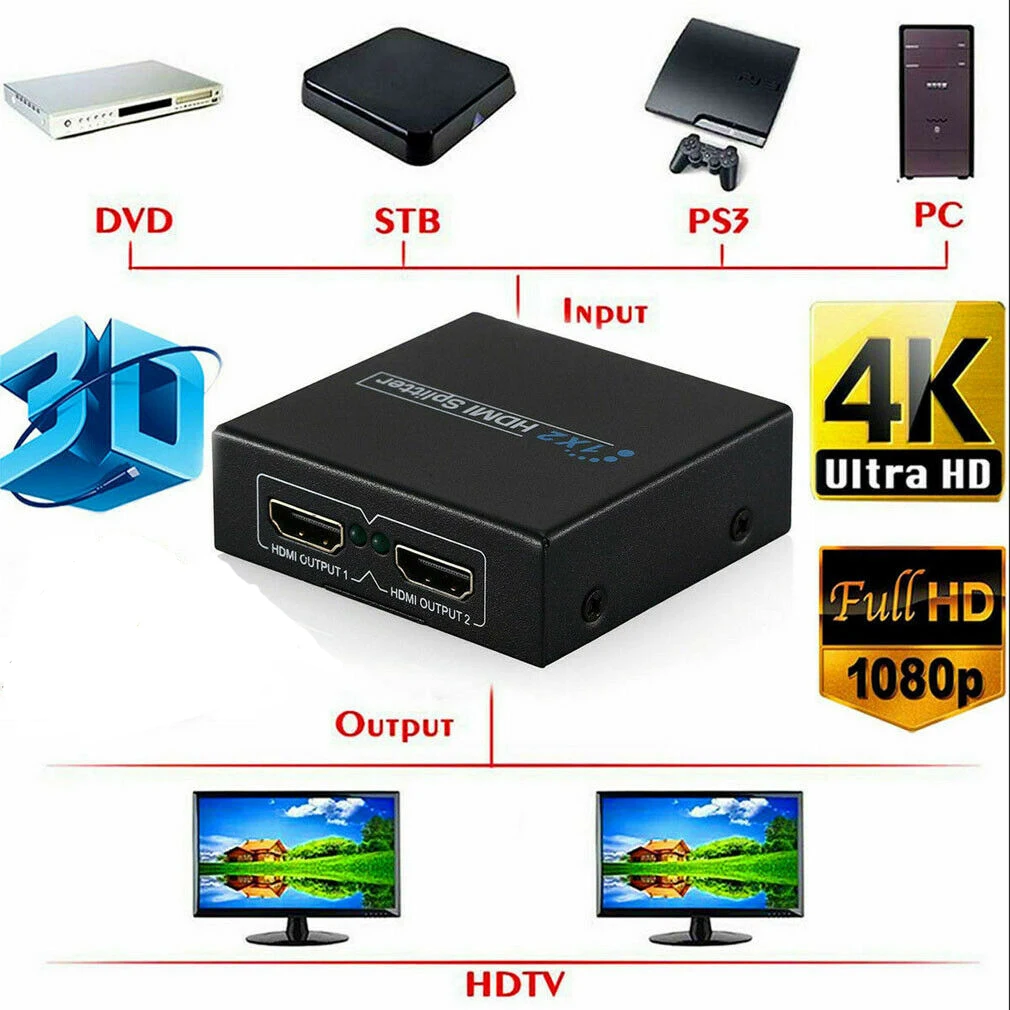HDMI 1 в 2 из 1080p 3D 4K 1x2 hdmi-разделитель усилитель повторитель переключатель