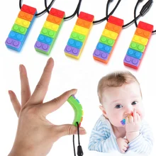 Anneau de dentition en Silicone, respectueux de l'environnement, couleur arc en ciel, collier, jouet avec tdah, autisme, besoins de morsure 