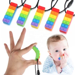 Healthy Environmentally Friendly Silicone Chew Tool Rainbow Color Teether Necklace Toy with ADHD Teething Autis Biting Needs