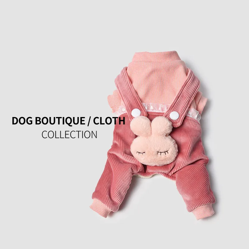 Одежда для домашних животных осенняя и зимняя одежда плюс бархатная теплая кроличья голова подтяжки ремень собаки ноги хлопок-мягкий одежда кошка поставки