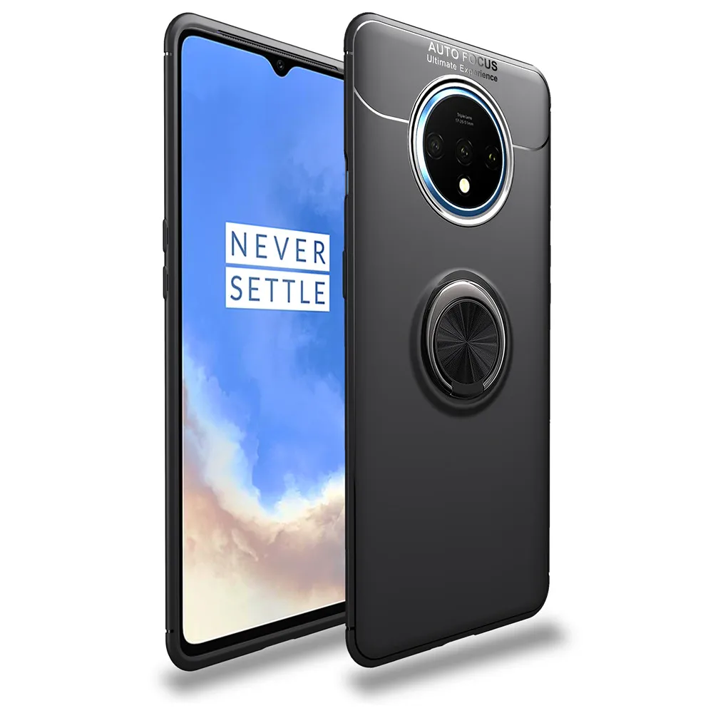 Black-Black KDTONG чехол для Oneplus 7T чехол роскошный магнитный автомобильный кольцо мягкое Силиконовое анти-осеннее покрытие для Oneplus 7 7T Pro 1+ 7T чехол крышка Капа - Цвет: Black-Black