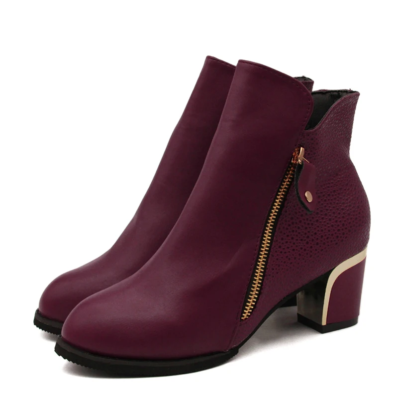 Зимние ботинки Женские ботильоны для женщин Цвет черный винный красный Женская