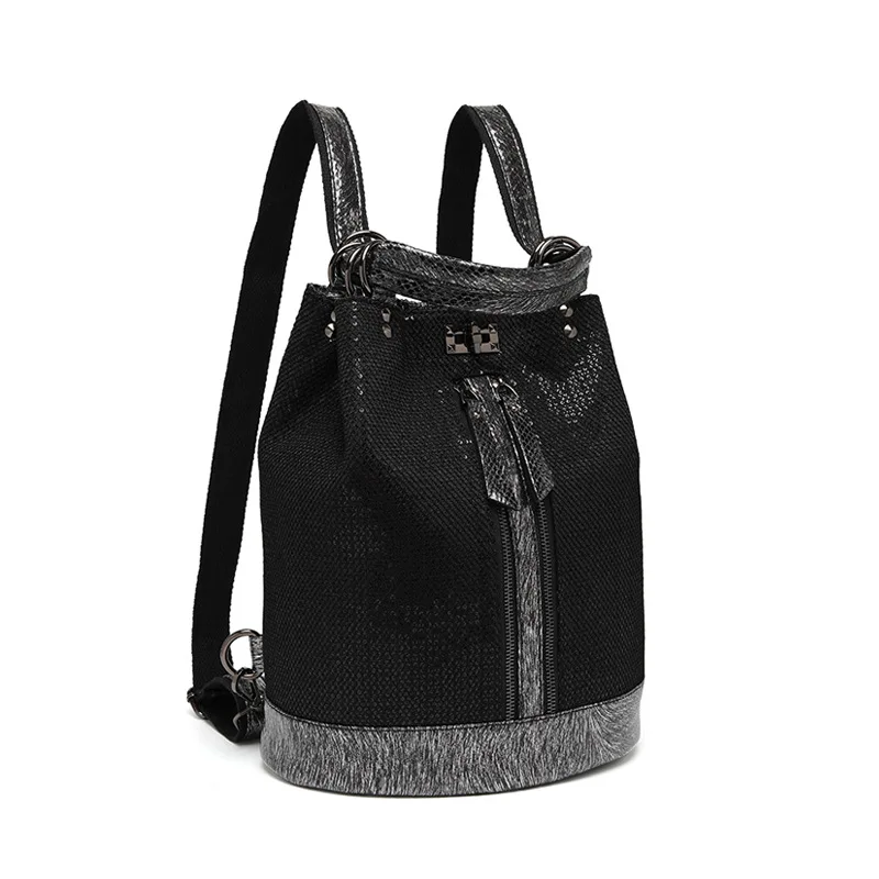 Women's Bag new fashion beaded leather shoulder bag female personality lock anti-theft large-capacity travel backpack - Цвет: liangpian