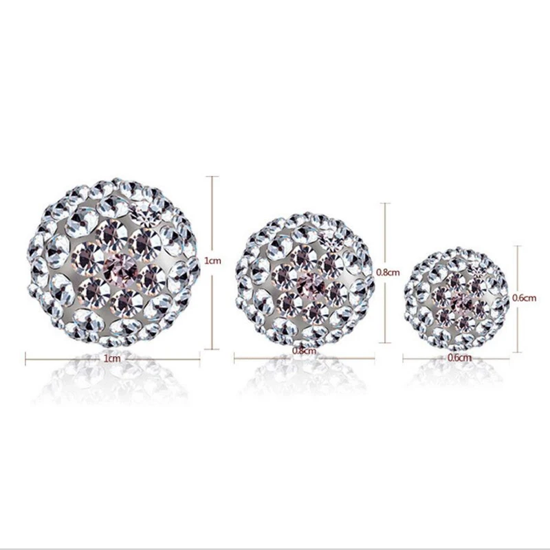 High Quality 925 Sterling Silver Rhinestones Crystal Ball Stud Earring Bead Jewelry 10mm 8mm 6mm Stud Earring For Female Jewelry